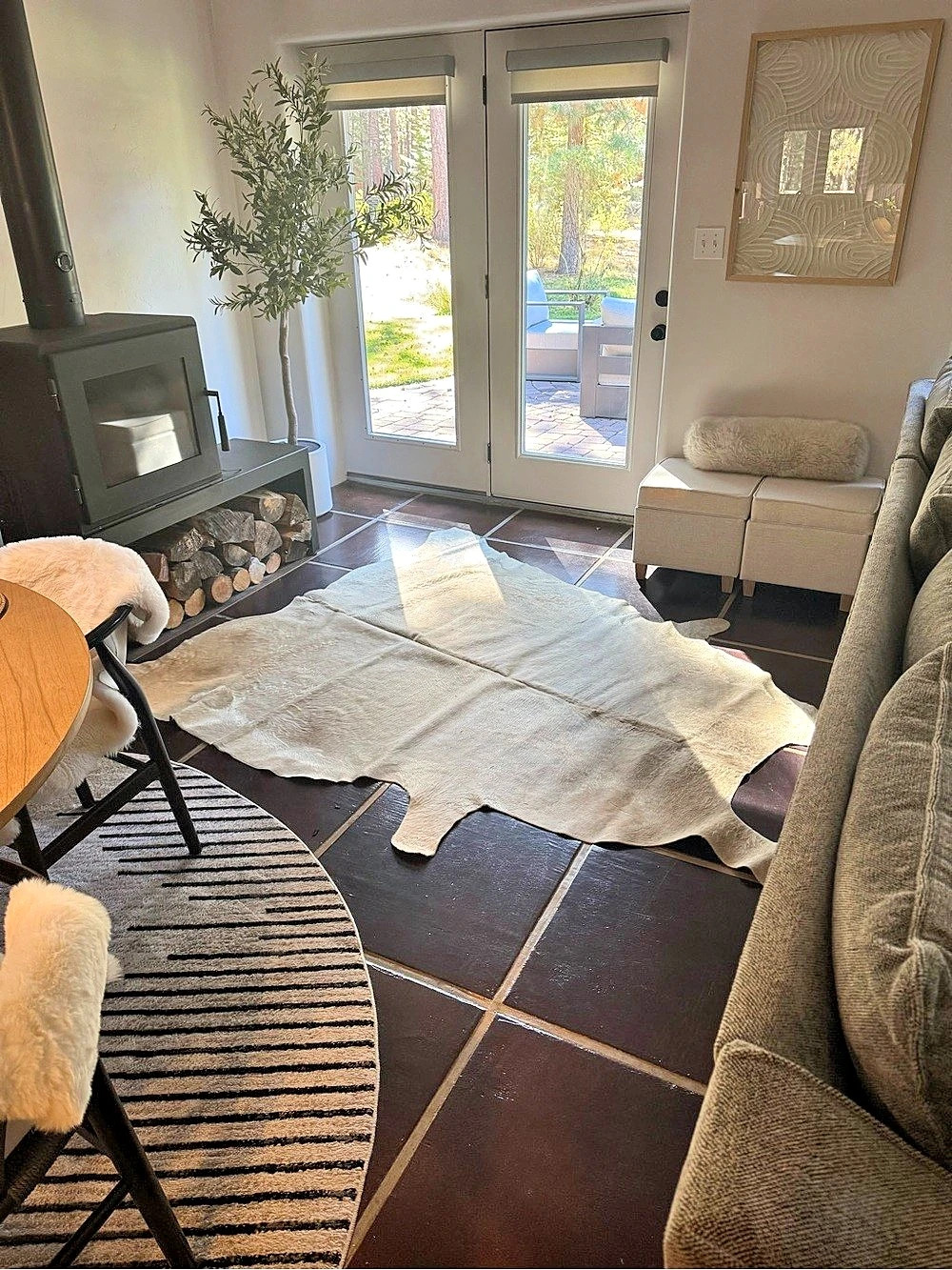 Natural Cowhide Area Rug in Cream & Brown